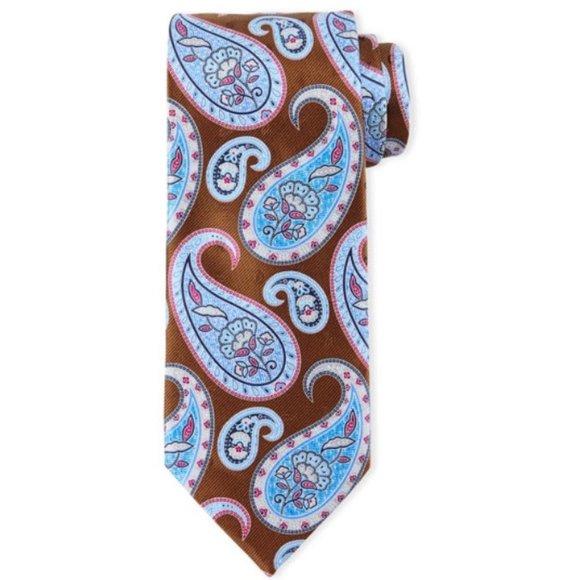 Ermenegildo Zegna 100% Silk Tie Paisley Brown